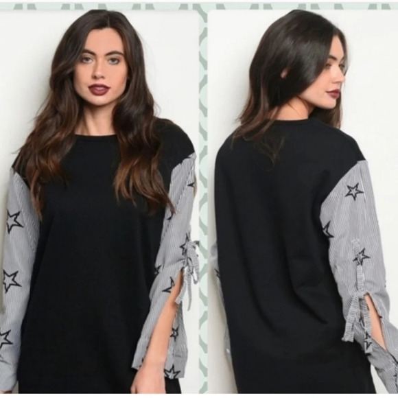 Aqua sweatshirt Stars and Stripes sleeves black - Picture 1 of 5